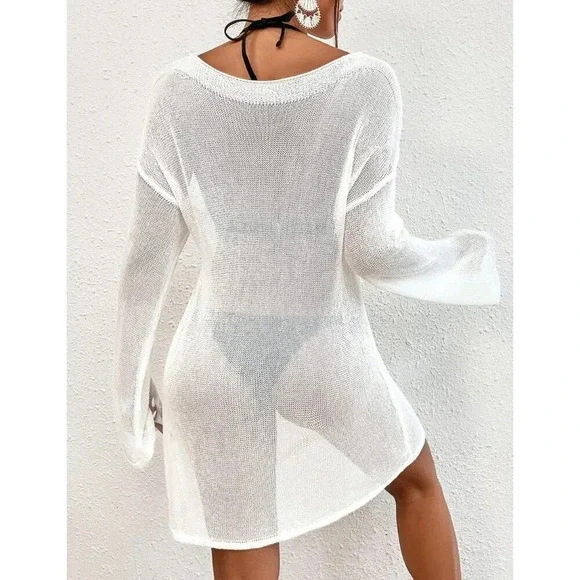 Crochet Beach Cover Up for Women Swimsuit Sheer Top Side Split  Summer Dress - Picture 5 of 6